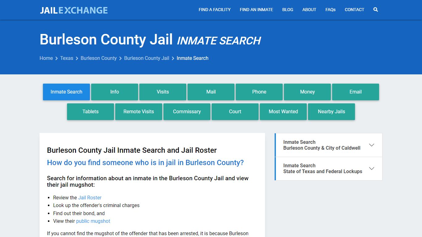 Inmate Search: Roster & Mugshots - Burleson County Jail, TX